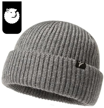 Comhats Herren Damen Graue XL/XXL übergroße Winter Kurze Fischer-Mütze Merinowoll-Mischung Strick-Skull-Watch-Cap extra große Köpfe langlebige warme Mütze für kaltes Wetter