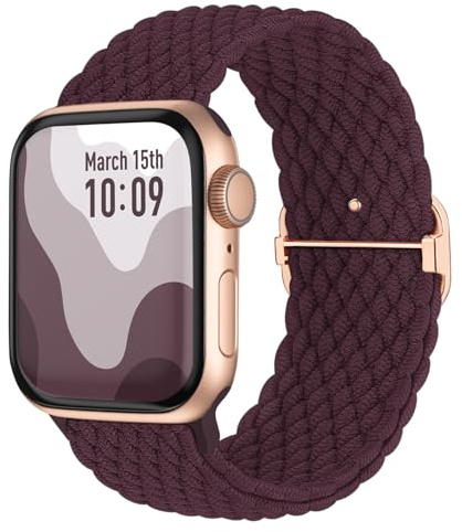Suitisbest Nylon Armband Kompatibel mit Apple Watch 38mm 40mm 41mm 42mm, Rutschfestes Geflochtenes Elastisches Dehnbares Band für Apple Watch 11 10 9 8 SE 7 6 5 4 3 2 1 SE 3 SE 2, Kirsch