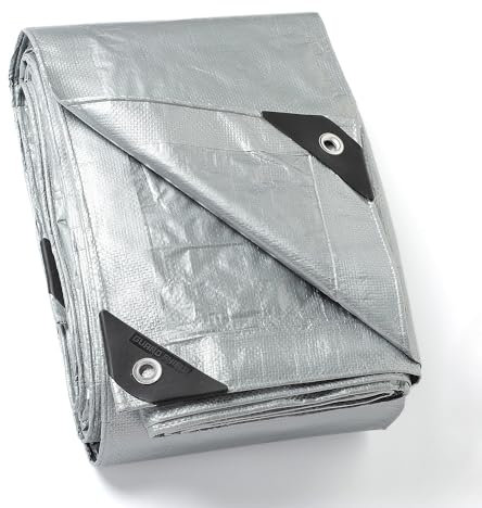 GUARD SHIELD Lona con ojales, impermeable, 6 x 8 m, color plateado, lona de poliéster multifuncional, 120 g/㎡, lona de protección, lona de protección, lona multiusos, resistente a desgarros,