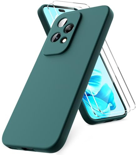 Vansdon Cover Compatibile con Honor 200 Lite, 2 Pellicola Protettiva in Vetro Temperato, Gomma Gel di Silicone Liquida Antiurto Custodia - Verde Notte