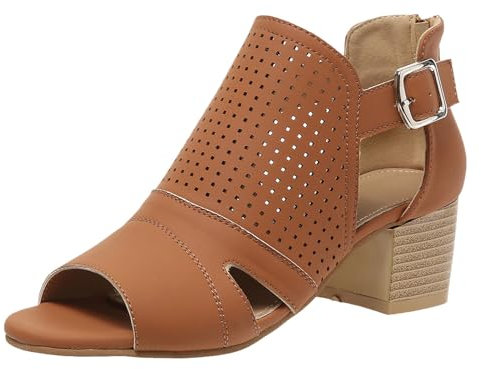 Chaussures pour femmes, sandales à talons épais, sandales à la mode à bout ouvert, bouche de poisson sandales et mules pour femmes (Brown, 41)