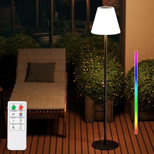 RWWR Solar Stehlampe Outdoor mit Lichtsensor Stehleuchte Garten Stehlampe Terrasse Ferndimmen 2-in-1 Aufladbar 8 Farben IP44 Ideal für Patio Balkon Garten (A)