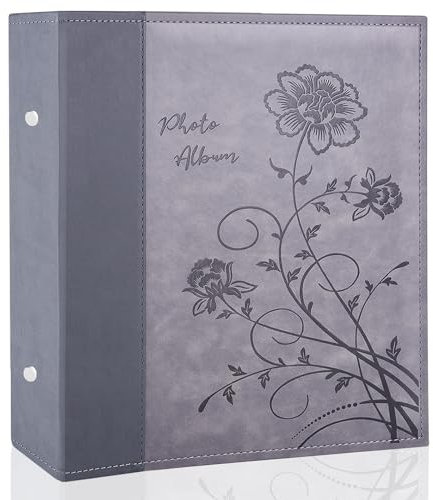 Miaikoe Fotoalbum 10x15 400 Fotos Slip in, große Kapazität Leder Cover Bilderalben hält 400 Vertikale 10x15cm Landschaftsfotos für Hochzeit Familie (Grau)
