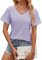 EDOTON Damen Tshirt Kurzarm Bluse V Ausschnitt Bluse Langarm Tops Herbst Winter Casual Solide Tunika Damen (L,X Lila)