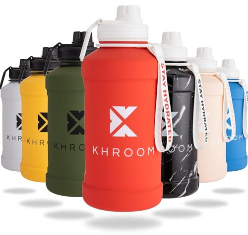 Khroom Gourde de sport 1,3L & 2,2L - Bouteille en acier inoxydable – Pour boissons gazeuses, étanche, lavable au lave-vaisselle, simple paroi, sans BPA | Bouteille Métallique | 2-Litres XXL Rouge