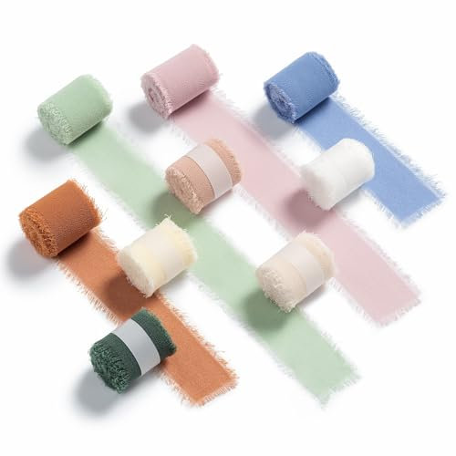 AOKSUNOVA Chiffonband Hochzeit Geschenkband Breit Stoff Schleifenband Stoffband Geschenkbänder,9 Rollen 3,8 cm x 16,5m