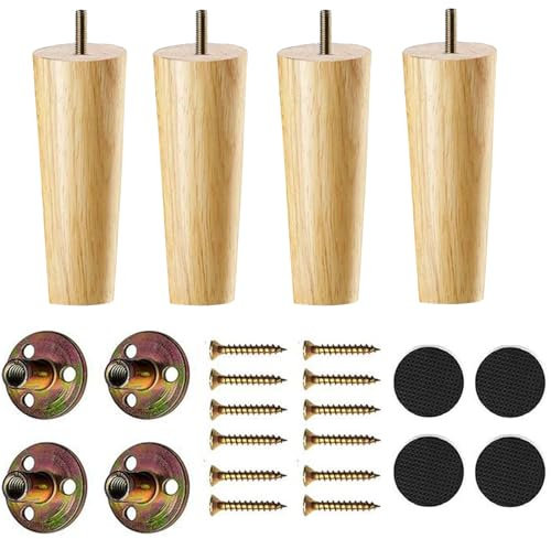 YouYuer Pieds de Meuble en Bois,4PCS Pieds de Canapé de Rechange Pied de Lit Pied Table Basse Droit Pieds Meuble Cuisine Finition avec Accessoires Pieds Bois pour lit,Placard,Banc (20cm/7.87in)