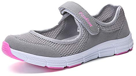 Kauson Nouveau Femme Mailles Baskets Ballerines Loafers Chaussures Mailles Baskets Mode Respirantes de Plein Air Fond Plat Fitness Sport Chaussures Gris Clair