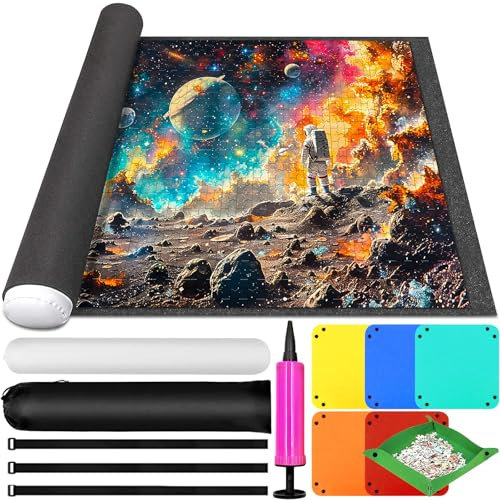 ZQEJEFD Tapis de Puzzle, Tapis Puzzle Rouleau Feutre pour Jusqu'à 1000 1500 2000 3000 Pièces, Puzzle Roll Up Mat, Tapis de Rangement Puzzle, Économiseur de Puzzle Pliable avec 6 Trieur de Puzzle, Gris
