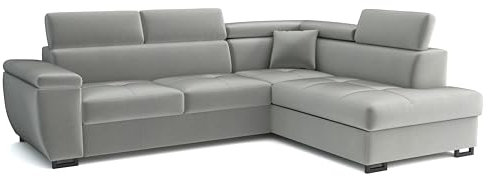 MEBLE-LUX - Ecksofa mit Schlaffunktion und Bettkasten Nicole` 270x202x96cm (BxTxH) I Sofa L Form mit Verstellbare Kopfstützen I Eckcouch mit Schlaffunktion I Federkern I Sofa Hellgrau, Rechts