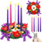 Tioncy 30,5 cm großer Adventskranz Kerzenhalter mit 5 Kerzen, Fernbedienung, violettes Band, Weihnachtskranz, Adventskerzenhalter, Tafelaufsatz, Dekor mit Beeren (Weihnachtssterne, 27,9 x 2 x 2 cm)
