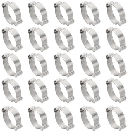 PATIKIL 30 Pcs 23-27mm Collier de Serrage à Double Oreille, Anneaux de Sertissage de Clip Torique en Acier Inoxydable 304 pour Connexions de Raccords Tubes Essence Carburant, Ton Argenté