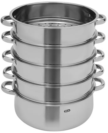 Olla a presión, olla a presión de alimentos, olla a presión de 5 niveles, de acero inoxidable, duradera, multifuncional, con tapa de cristal, olla para verduras, sartén Dim Sum (plata, 28 cm)