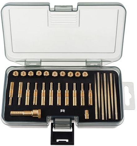Windance 30 pezzi Kit Ugelli Principali e Lenti del Carburatore Tubo di Emulsione Portaugello per Iniezione Compatibile con CVK PWK PWM/PE 26/28, Kit Modificato Ugelli in Ottone (30 Fori)
