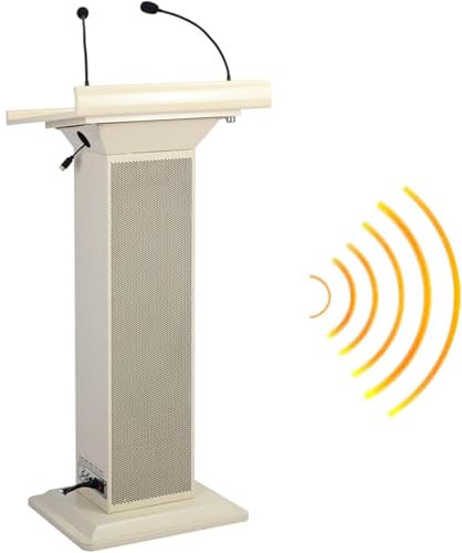 Hlixzoy Multifunktionales Vortragspodium, Podiumsständer Mit Lautsprecher Und Mikrofon, Das Podium Und Das Rednerpult Nehmen Eine Metalllackbeschichtung An, Langzeitgebrauch Ohne Rost,Weiß
