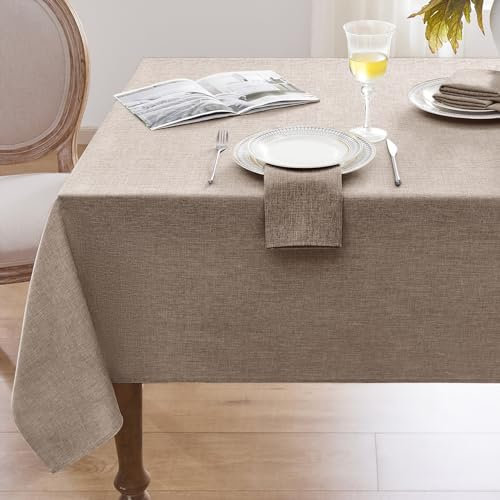 Softalker Tischdecke abwaschbare 240x140 cm Beige Braun Tischdecken aus Leinenoptik Tischtuch Wasserabweisende Klein Table Cloth für Herbst Outdoor, Garten, Hochzeiten, Party, Weihnachten