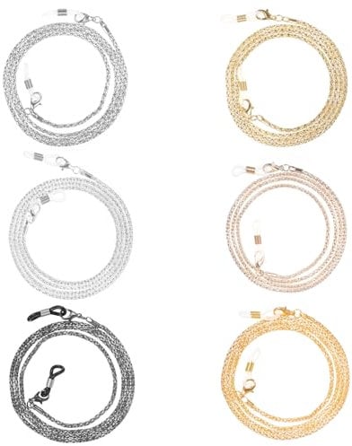 WLLHYF Brillenkette für Damen 6 Stück Brillenbandhalter Kette Stilvolles Halskettenband Mehrfarbig Maske Sonnenbrille Lesebrille Brillenhalter (Hellgold,Gold,Roségold,Weiß K,Helles Silber,Schwarz)