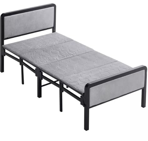 MY HOMIE Foldable Bed Premium Grey Single Guest Beds, Single Folding Bed Compatible with Mattress, Compact and Space Saving Fold Up Camp Beds, Portable Trundle Beds for Adults