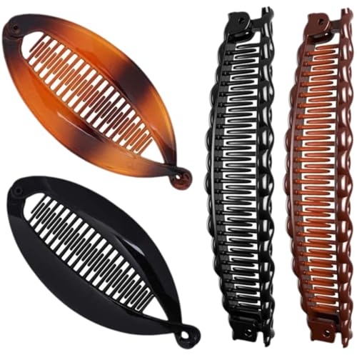 JEYORZY 4 Pièces Pinces à Banane, pinces à queue de cheval, Queue de Poisson Clip pour Femmes Classique Pinces à Cheveux Longs Banane Française Peigne à Cheveux Porte-Queue de Cheval Banane