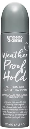 Umberto Giannini Frizz Wetterfestes Haarspray, 200 ml, Anti-Frizz, ultraleicht, Hitzeschutz, Anti-Feuchtigkeit, mittelstarker Halt, angereichert mit Vitamin E für glänzendes, glänzendes und glasiges