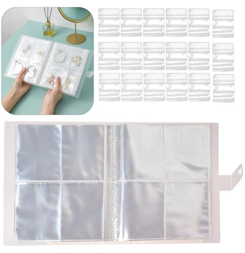Sxutop 160 Grids Jewellery Organizer Book with 60 PVC Sealed Pocket Portable Jewelry Organizer Transparent Display Storage Book Anti Oxidation Jewelry Display Album for Ring Earring Necklace Bracelet