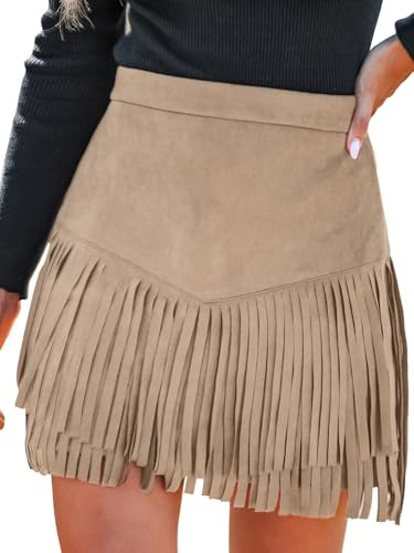 CUPSHE Minigonna da donna in terracotta a vita alta con frange casual aderente a trapezio da ufficio matita da donna