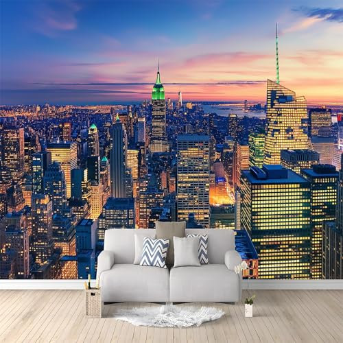 Tapete Wandbild 3D Fototapete New York City Empire State Building Architektur Blau Vliestapete Wandtapete Foto für Modernes Design der Fernseh Hintergrund Wand-Kunst-Deko, 350x256 cm