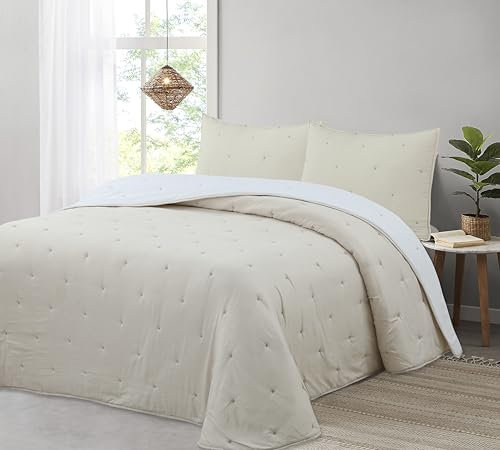 Liniva Home Comforter De Microfibra Reversible. Edredón 100% Microfibra Tacto Extra Suave - Modelo Zuri - Incluye Funda de Cojín. (Beige, Cama 150 cm)