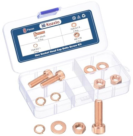 Kozelo 8pcs M8 Socket Head Cap Screws Bolts Nuts Assortment Kit - [M8-1.25x25mm] Red Copper Fully Threaded Hex Screw for 3D Printer Use