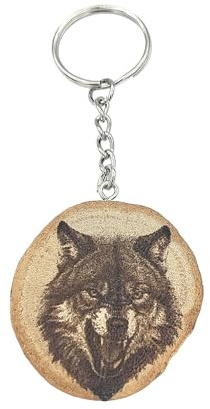 Promotech Timberwolf Holz-Schlüsselanhänger – Handgefertigt, Lasergraviertes Einzelstück aus Naturholz für Tier- & Naturfans, Geschenkidee für Männer, Frauen & Kinder