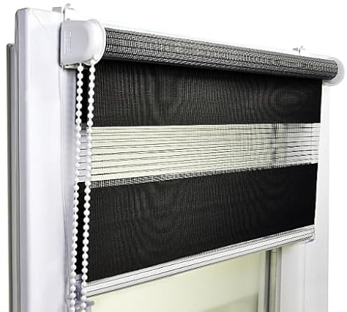 Rollos für Fenster ohne Bohren – Doppelrollo klemmfix Tag Nacht Duo Rollo – Rollo für Balkontür & hohe Fenster ohne Bohren – 85 x 230 cm – Schwarz – Voppi