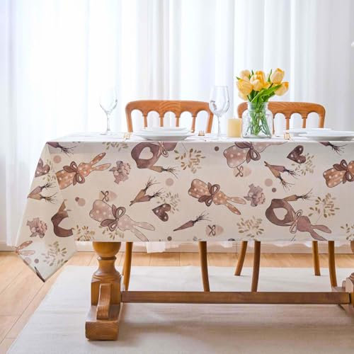 Ostern Tischdecke 140x180 Leinenoptik Eckig Tischwäsche Abwaschbar Ostern Hasen Karotten Saisonnal Frühling Ostertischdecke Leinen Waschbar Küche Esstisch Dekoration Drinnen Party Dekor