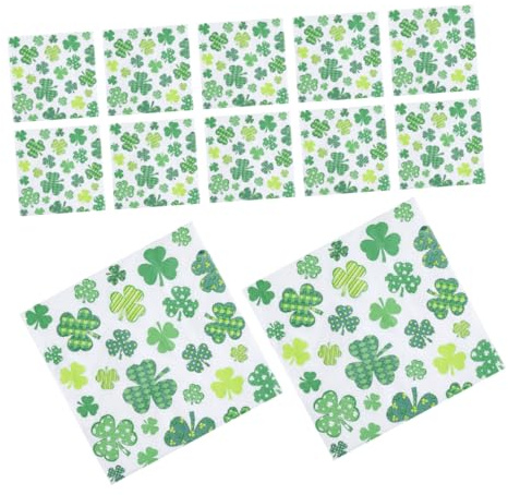 COLLBATH 20 Stück St Patricks Day Papier-cocktailservietten Grün Mit Kleeblatt Einwegservietten Für Party Hochzeit Abendessen Tischdeko