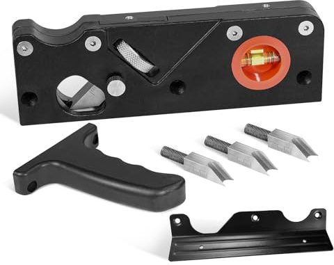 HYCHIKA - Pialla per smussatura, strumento per appiattire gli angoli del legno, pialla manuale a 45° con 4 teste di taglio, manico ergonomico, posizionamento bolle, tagliabordi, pialla per legno