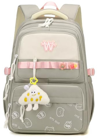 JANSBEN Schulrucksack für Mädchen, Wasserdichter Rucksack mit Mehrfachfach-Design für Schule, Reisen und Arbeit, Grau Bequeme Schultasche Ideal für 10-Jährige Kinder, Jungen und Teenager