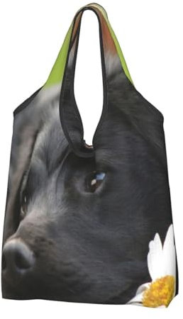 Tcoay Niedliches schwarzes Labrador-Hundemuster, Wiederverwendbare Einkaufstasche, Tragetasche, Canvas-Tasche, Einkaufshandtasche, Lebensmitteltaschen, Mehrzweck-Schultertaschen aus Canvas