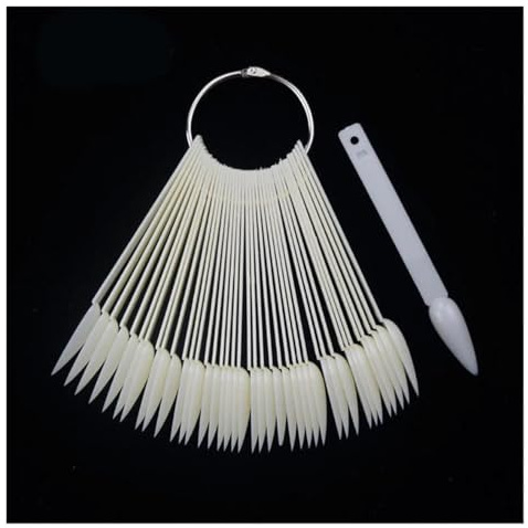 Beauty False Nail Tips Fan Shaped Fake Nails Long Stiletto Art Tips Polish UV Gel Practice Display Stick Salon Clear Tools For Nail Art Design Nail Practice(Natural)