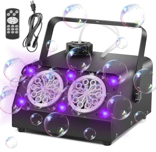 VStoy Seifenblasenmaschine mit Fernbedienung, 6 LED, 120.000 Blasen/Min, Metallgehäuse, inkl. Konzentrat (mit Wasser auf 1000 ml auffüllbar), für Party, Hochzeit, Geburtstag