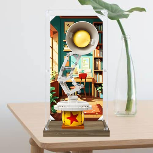 Acryl-Figuren Display Box für LE-GO für 21357 Piixar Lu-x-o Jr. Lampe Acryl Aufbewahrungsbox Staubdicht Transparent Box Custom Vitrine Aufbewahrungsbox (kein Modell) (Hintergrund A)
