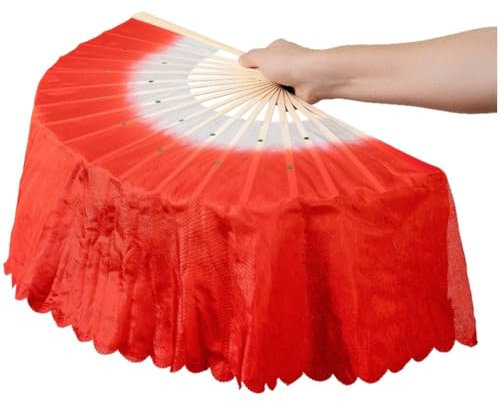 HiyyFloy Silk Belly Dance Fan Veils Chinese National Dance Bamboo Long Flowy Flags for Praise Worship Church School Performances