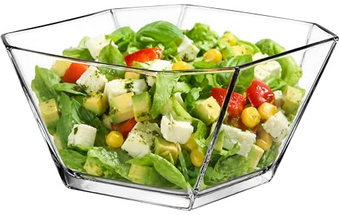 KIAPPO KAREN Glasschale 19 cm – Moderne quadratische Salatschüssel mit abgeschrägten Ecken – Transparente Servierschale für Salate, Snacks & Obst – Spülmaschinengeeignet