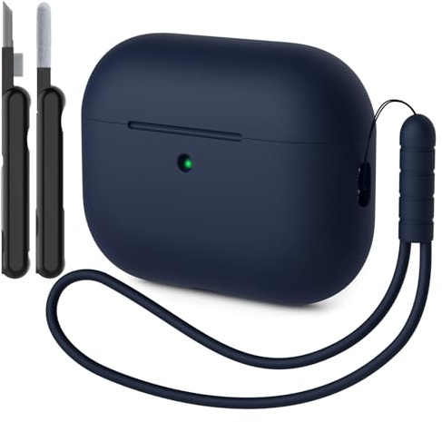 AOTUAO Hülle Kompatibel mit AirPods Pro 3 Hülle Case, Weiches Silikon Stoßfeste Schutzhülle für AirPods Pro 3. Generation Case Cover mit Reinigungsset und Silikon Lanyard, Midnight Blue