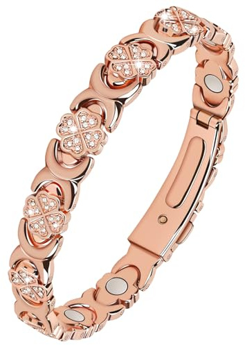 vapeples Copper Bracelets for Women, 3800 Gauss, 99% Pure Copper Magnetic Bracelet, Adjustable Sizing, Four-Leaf Clover Women's Bracelets with Sparkling Cubic Zirconia, Gift Packaging