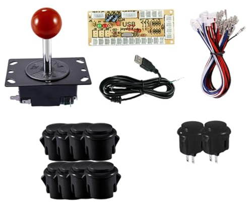blloocod Arcade Games DIY Parts Joystick Components Replacement Modification Supplies, Arcade Rod with Snap on Buttons Board- Black