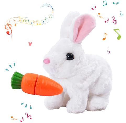 Yi'antai Hüpfendes Kaninchen, Sprechender Hasen, Interaktives Kaninchen Spielzeug, Hasen Kuscheltiere, Hüpfendes Kaninchen mit Geräuschen & Beweglichen Ohren, Ostergeschenke (Weiß)