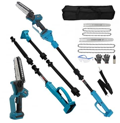 2 en 1 Mini motosierra manual, sierra de cadena eléctrica manual, cortasetos con batería, juego de podadora, máximo alcance de hasta 2,44 m, para cuidado de jardín y tala de madera