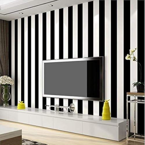 ketian modernen minimalistischen Vertikal gestreift PVC Tapete für Schlafzimmer Wohnzimmer, PVC, schwarz/weiß, 0.53m (1.73' W) x 10m(32.8'L)=5.3m2 (57 sq.ft)
