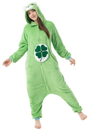 Katara 1744 - Glücksbärchi Onesie Kleeblatt-Kostüm, Lucky Bär, Party, Karnevals-Kostüm, Verkleidung zum Fasching, Schlafanzug, Hausanzug, Jogginganzug, Cosplay, Tierkostüm Grün
