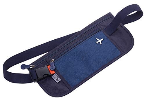 TROIKA BLB20/DB - Borsa da cintura - 2 scomparti con cerniera - Cintura piatta per banconote - Protezione RFID - Ticket, passaporto, patente di guida, carte di credito - Troika Original