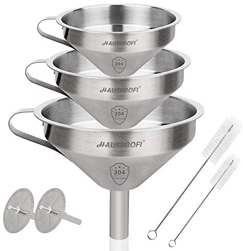 HAUSPROFI Kit entonnoir en acier inoxydable pour transfert d'ingrédients liquides, ingrédients secs et champignons 11/13/15 cm